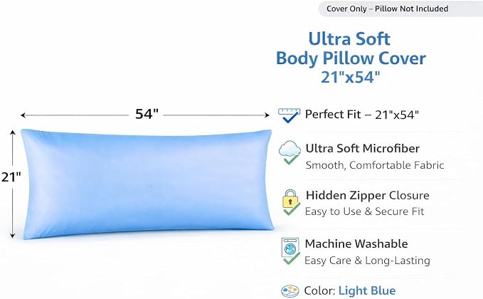 EVOLIVE Body Pillow Cover 21"x54", Ultra Soft Microfiber Pillowcase - Image 3