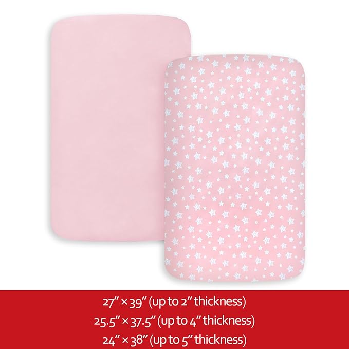 Pack and Play Sheets Girl, 2 Pack Mini Crib Sheets, Stretchy Playard Fitted - Image 5