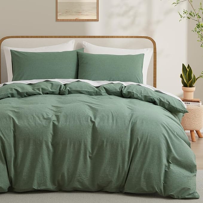 LOVQUE Duvet Cover Full Size, 100% Washed Cotton Linen Like Bedding Set by LOVQUE