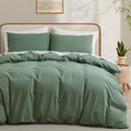 LOVQUE 100% Washed Cotton Duvet Cover Queen Size, Mint Green Fade-Resistant by LOVQUE
