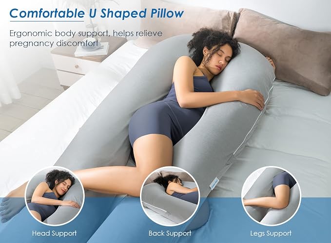 QUEEN ROSE Extra Long U Shaped Body Pillow, Cooling Pregnancy Pillows - Image 4