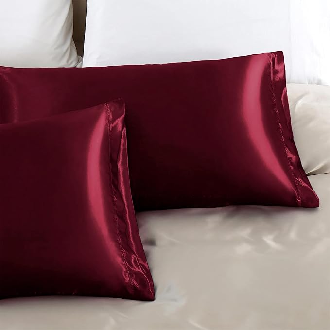 Aormenzy Satin Pillow Cases for Women King Size Set of 2, Burgundy Satin - Image 5