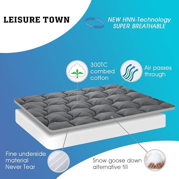 LEISURE TOWN Cotton Twin XL Mattress Pad Fitted Quilted Mattress Cover Pillow - Image 2