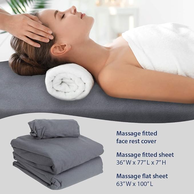 ForPro Premium Flannel 3-Piece Massage Sheet Set, Cool Grey, Stain and - Image 5