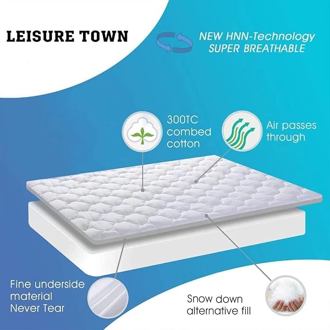 LEISURE TOWN Cotton Queen Mattress Pad Fitted Quilted Mattress Cover Pillow Top - Image 3