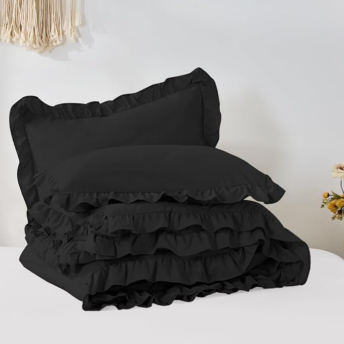FUANNA King Size Comforter Set Black, 3 Pieces Ruffle King Bedding Set - Image 9