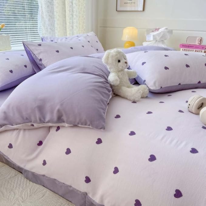 Nayoroom Purple Heart Duvet Cover Queen Size Cute Hearts Coquette Bedding Set - Image 4