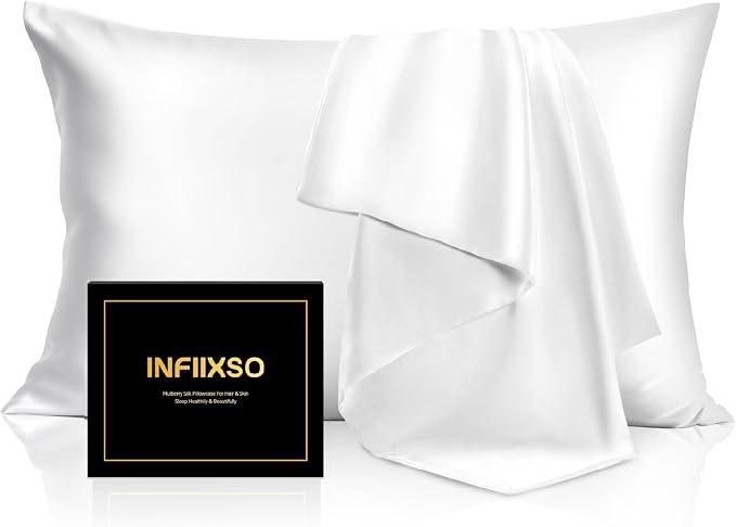 INFIIXSO Mulberry Silk Pillowcase 2 Count, Silk Pillow Cases Queen Size Set by INFIIXSO