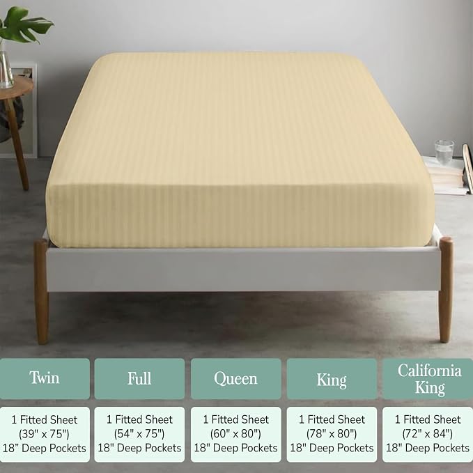 Feather & Stitch 1 Piece Fitted Sheet King Size, 100% Cotton Damask Sateen Weave - Image 6