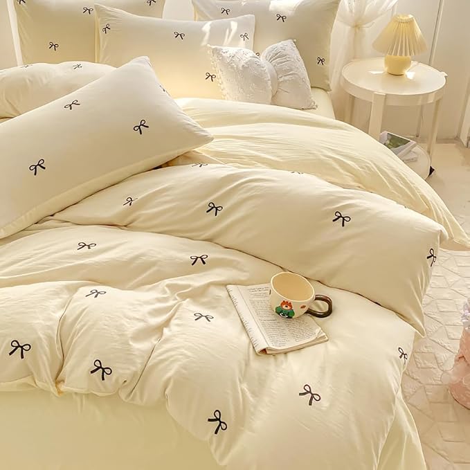 Nayoroom Bow Duvet Cover Queen Size Reversible Aesthetic Duvet Cover 3 Pieces - Image 2