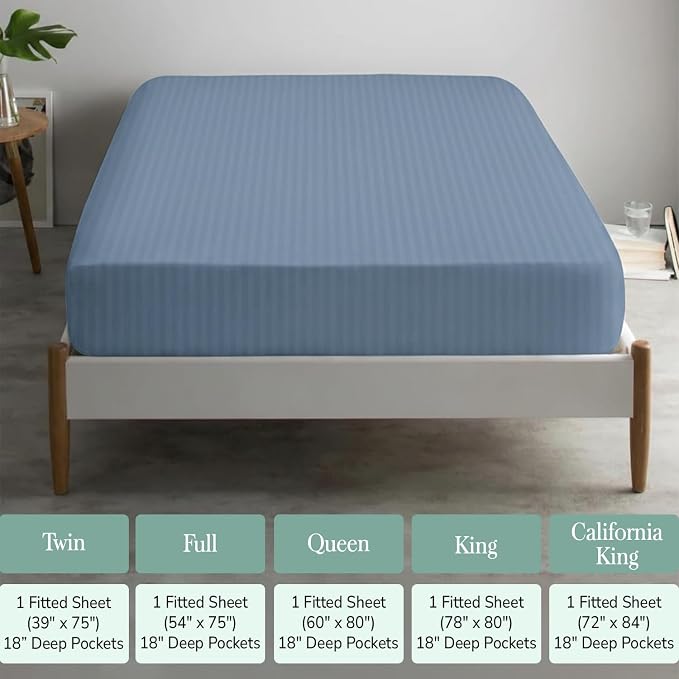 Feather & Stitch 1 Piece Fitted Sheet Twin Size, 100% Cotton Damask Sateen Weave - Image 6