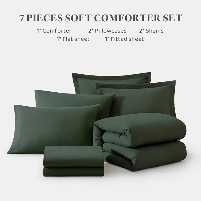 WRENSONGE California King Size Comforter Set- 7 Pieces Deep Green Bed in a Bag - Image 8