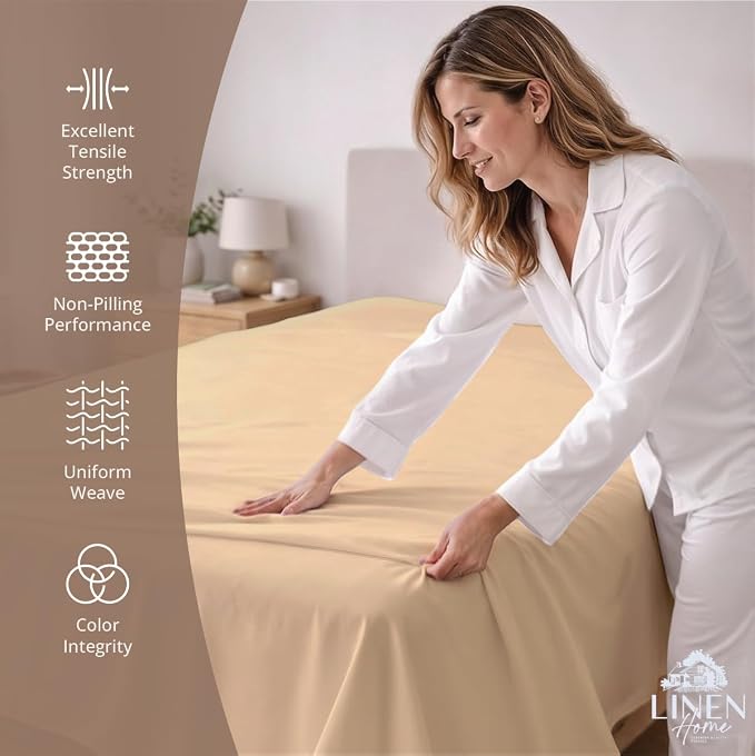 Linen Home 100% Cotton Percale 1 Flat Sheet, Twin Size - Image 2