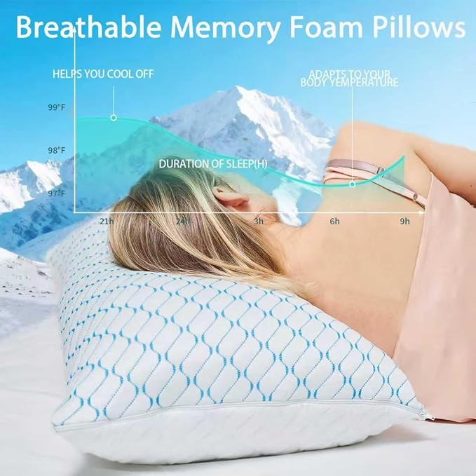 VAINOC Memory Foam Pillows Standard Size Set of 2, Adjustable Cooling Firm - Image 2