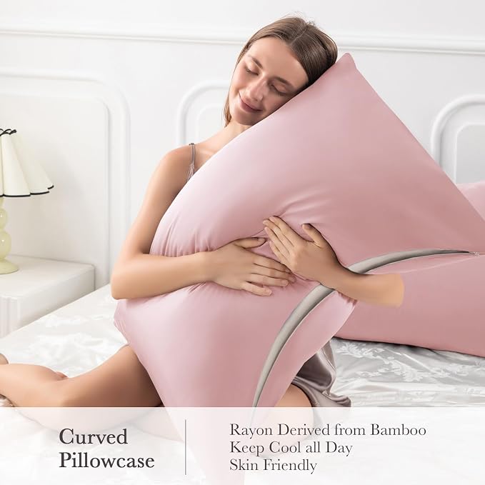 Curved Pillow Case Queen Size, Side Sleeper Pillow Cases Cover Cooling Rayon - Image 4