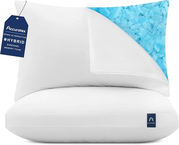 ACCURATEX Pillows Standard Size Set of 2, Hybrid Shredded Memory Foam Pillow by ACCURATEX