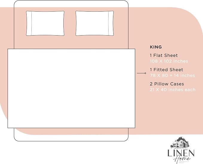 Linen Home 100% Cotton Percale Sheets King Size, Brushed Rose, Deep Pocket - Image 6