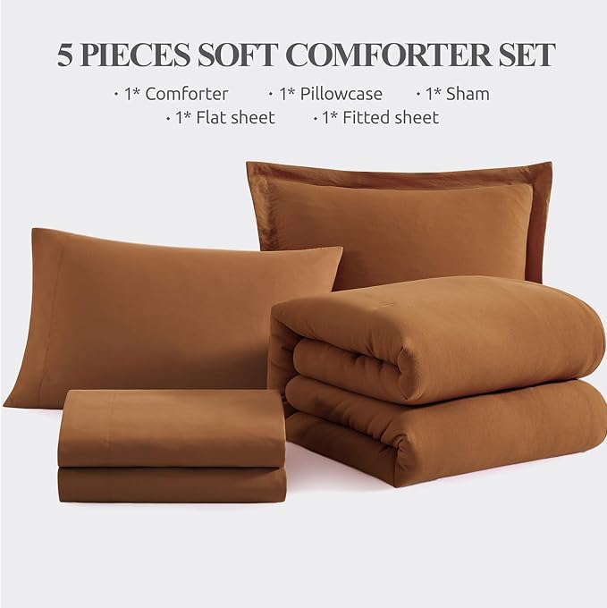 WRENSONGE Twin Comforter Set- 5 Pieces Terracotta Bed in a Bag, All Season Twin - Image 7