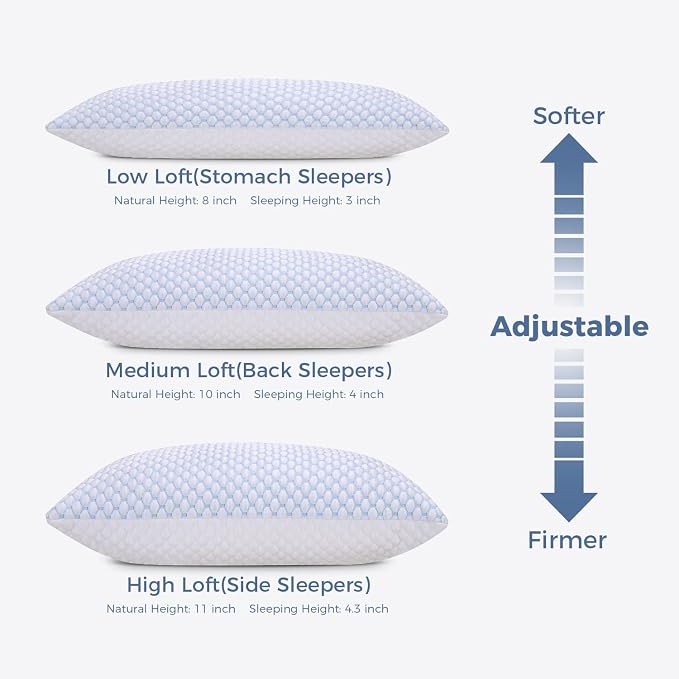 OSBED Adjustable Cooling Shredded Memory Foam Pillows King Size Set of 4 - Image 3