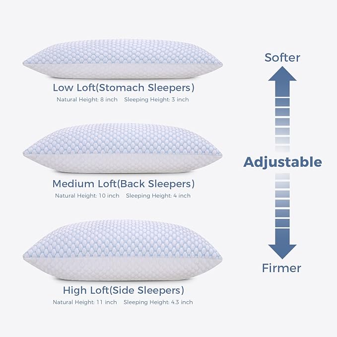OSBED Cooling Adjustable Shredded Memory Foam Pillows Queen Size Set of 2 - Image 3