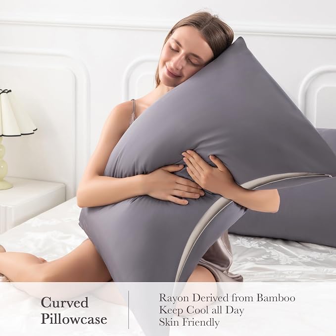 Curved Pillow Case King Size, Side Sleeper Pillow Cases Cover Cooling Rayon - Image 4