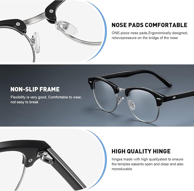 Blue Light Blocking Glasses Vintage Half Frame UV Clear Lens Anti Eyestrain - Image 4