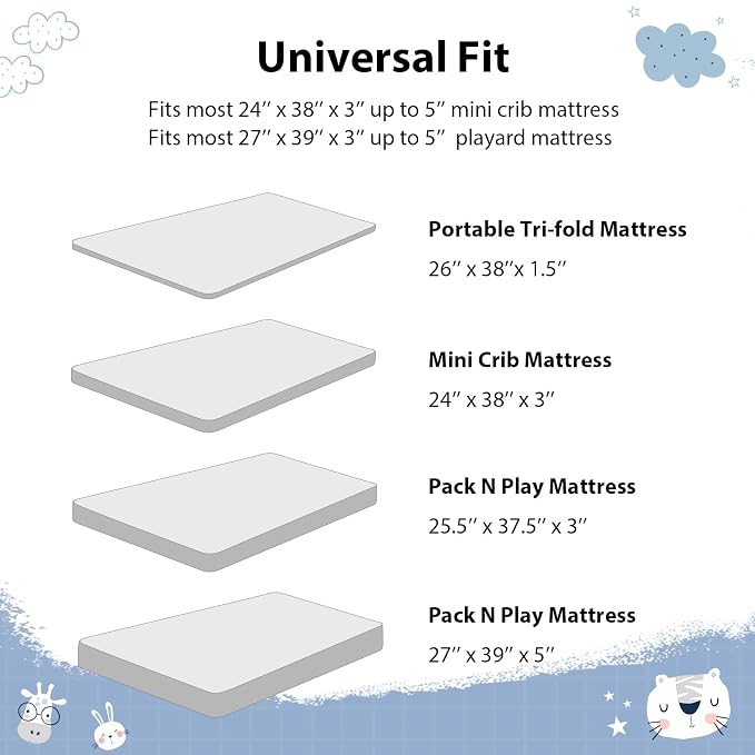 Baby Mini Crib Sheets Boy, Portable 38”x26” Pack and Play Sheets Fitted - Image 8