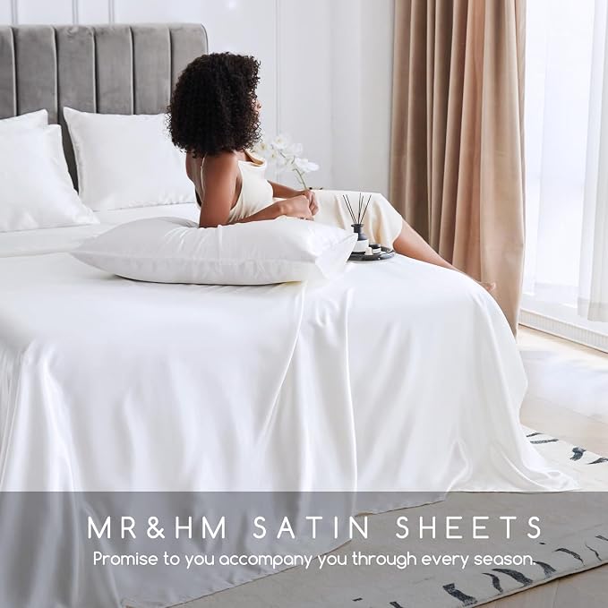 MR&HM Satin Bed Sheets, Full Size Sheets Set - Image 5