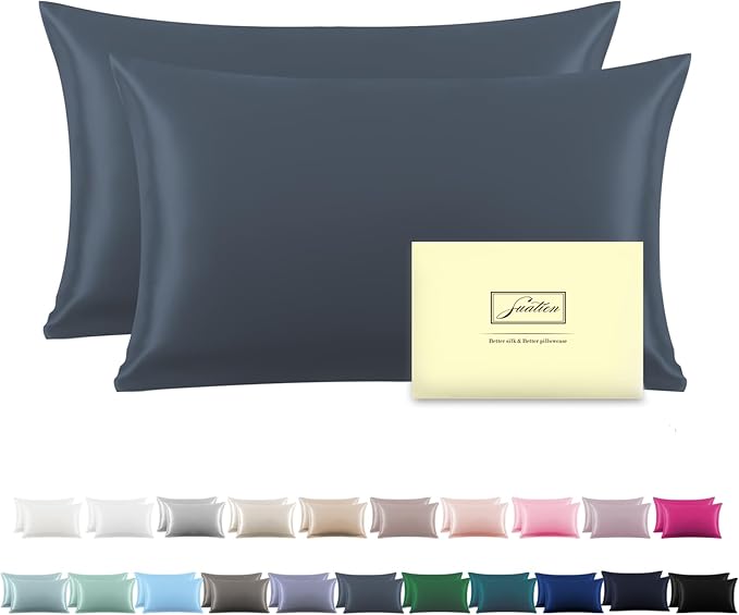 Silk Pillow Cases 2 Pack, Soft Breathable and Sliky Queen Size Pillow Cases Set by Suatien