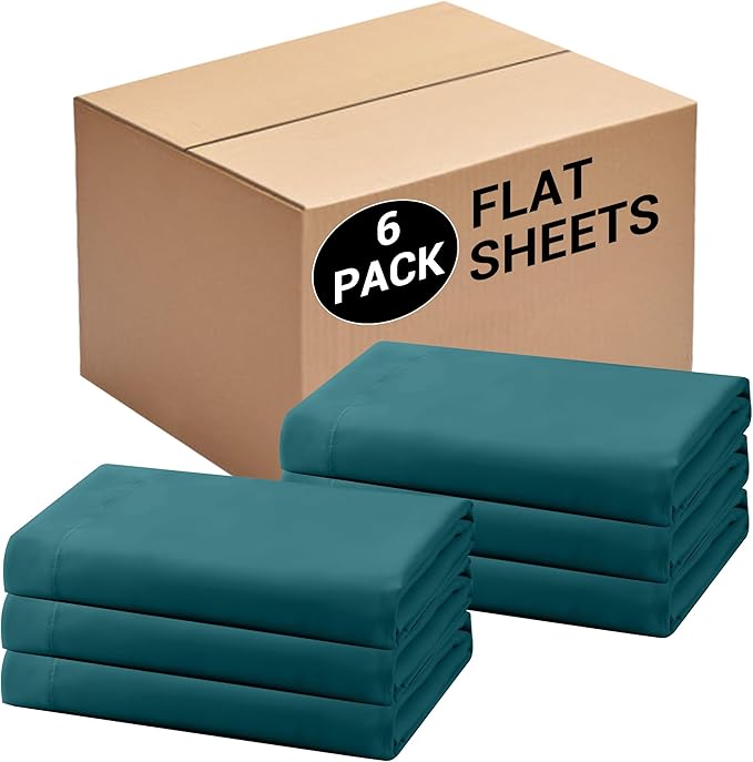 Bulk Twin Flat Sheets Only, 6 Pack Quick Sort Top Bed Sheet, Color-Coded Label by Culve