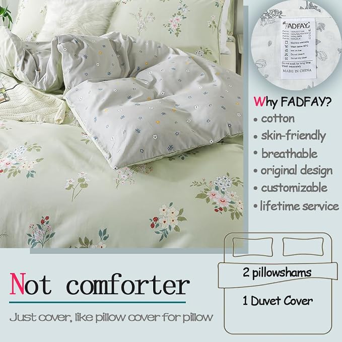 FADFAY Duvet Cover Set King/Cal King Floral Comforter Cover 100% Cotton Girls - Image 2