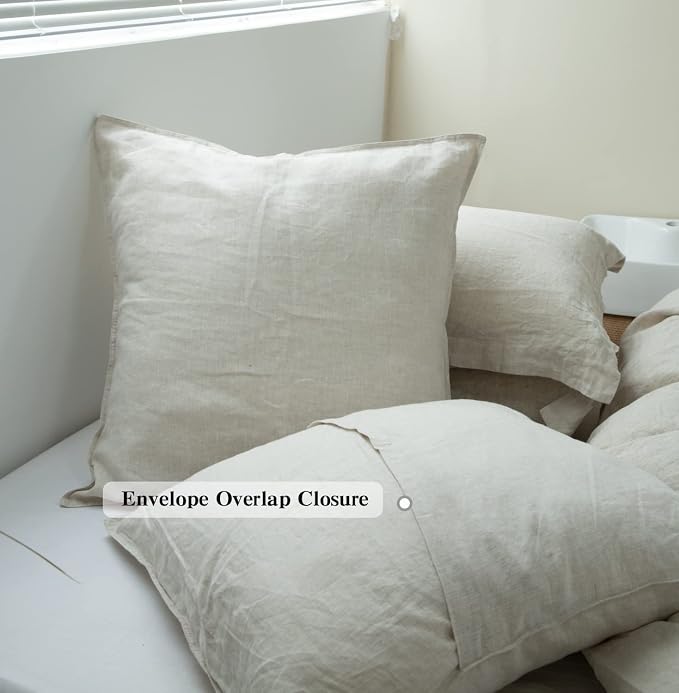 Simple&Opulence 100% Washed Linen Euro Shams 26'' x 26'' Pack of 2, Basic Style - Image 4