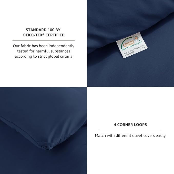 CozyLux Super King Plus Comforter Set Navy Blue, 3 Pieces 128x120 Solid - Image 4