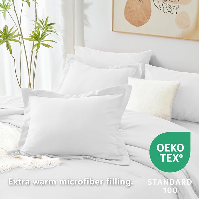 CozyLux Queen Comforter Set White, 7 Pieces Bed in a Bag Queen Comforter Set - Image 4