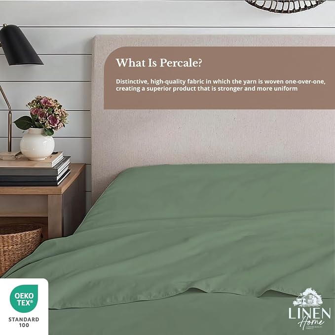Linen Home 100% Cotton Percale 1 Flat Sheet, Queen Size - Image 4