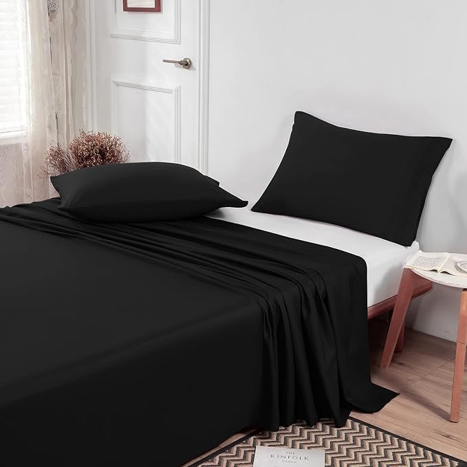 Lirex Black Twin Flat Sheet Only, Ultra Soft & Breathable Brushed 1800 - Image 4