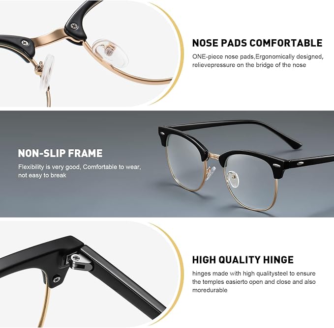Blue Light Blocking Glasses Vintage Half Frame UV Clear Lens Anti Eyestrain - Image 4