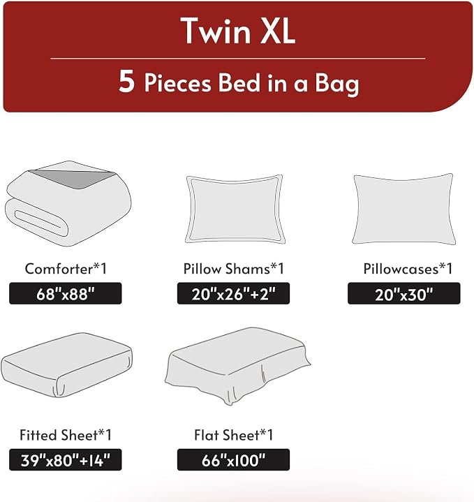 MUXHOMO 5 Pieces Twin XL Comforter Set, Reversible Bed in a Bag Twin XL Size - Image 5