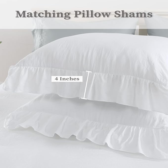 CAROMIO White Ruffle Duvet Cover Queen Size, 90x90 in - Image 3