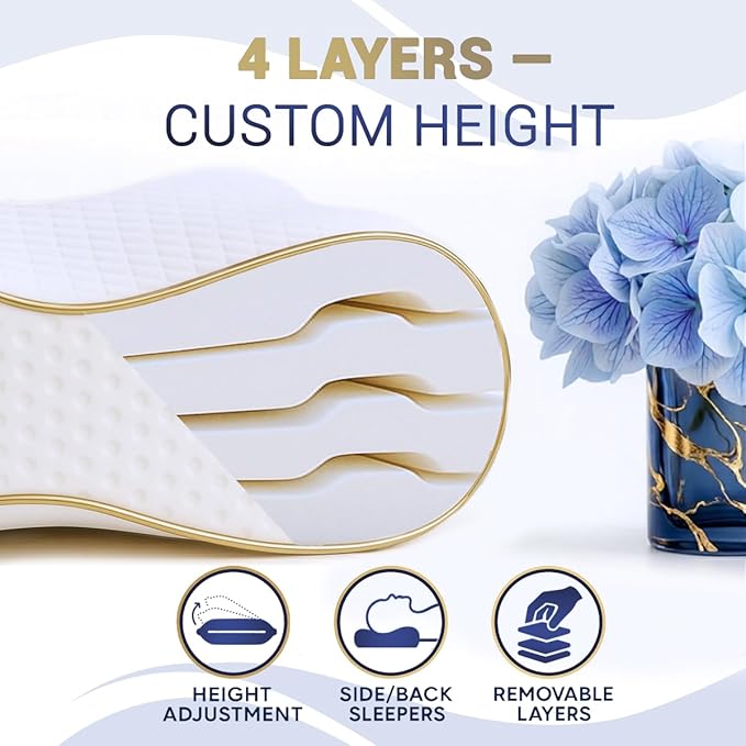 Memory Foam Pillow, Cervical Pillow 4-Layer Queen, Contour Pillow, Side Sleeper - Image 4