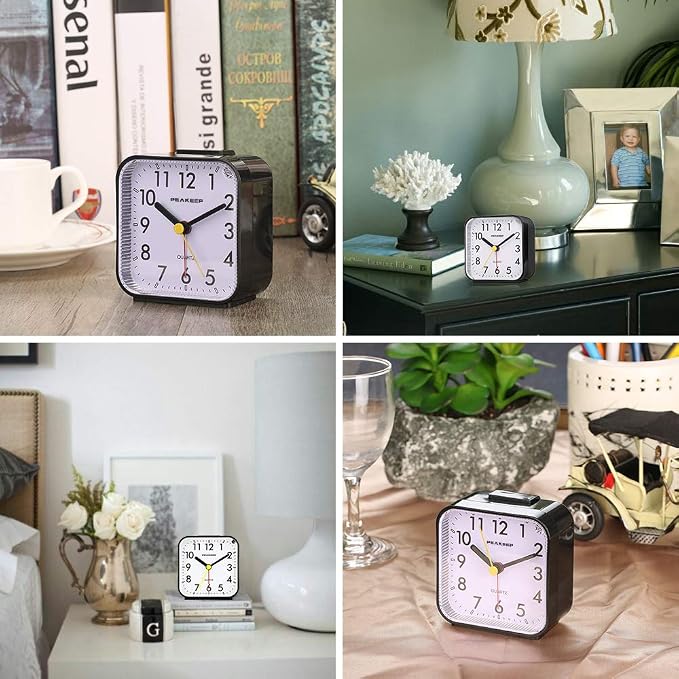 Peakeep Small Battery Operated Analog Travel Alarm Clock Silent No Ticking - Image 6