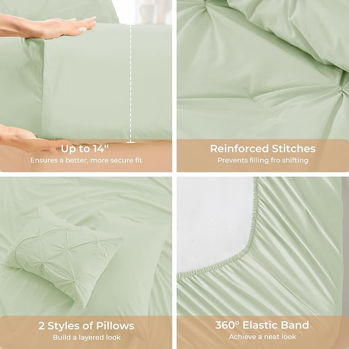 Sasttie Twin Comforter Set, 5-Piece Bed in a Bag, Pintuck Bedding Sets - Image 5