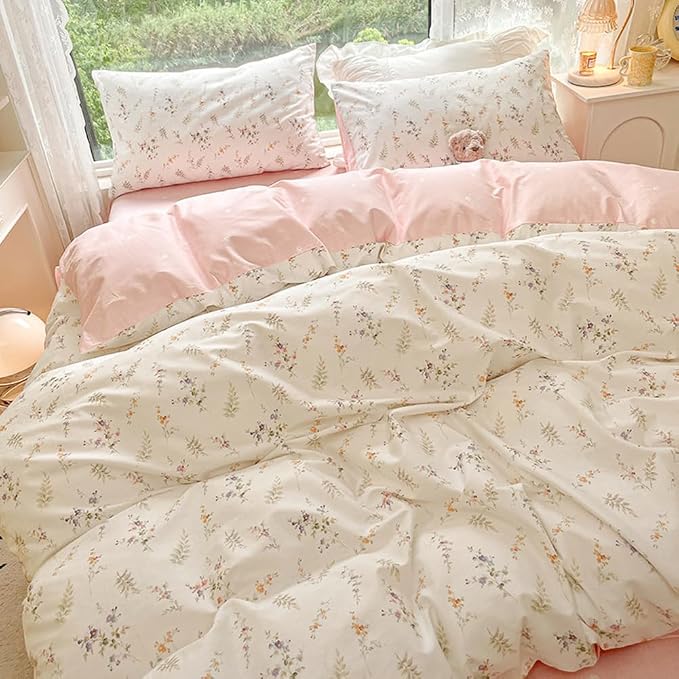 Nayoroom Floral Duvet Cover Full Size Girls Pink White Botanical Flower - Image 5