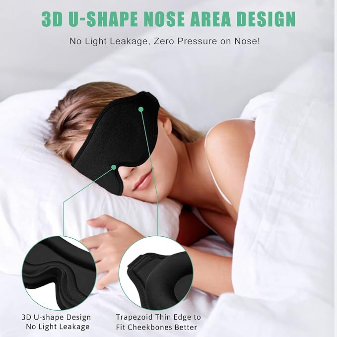 BeeVines Sleep Mask, 2 Pack 3D Contoured Sleeping Eye Masks - Image 5