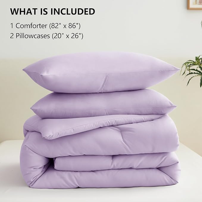 CozyLux Lavender Full Size Comforter Set, 3 Pieces Light Purple Solid - Image 6