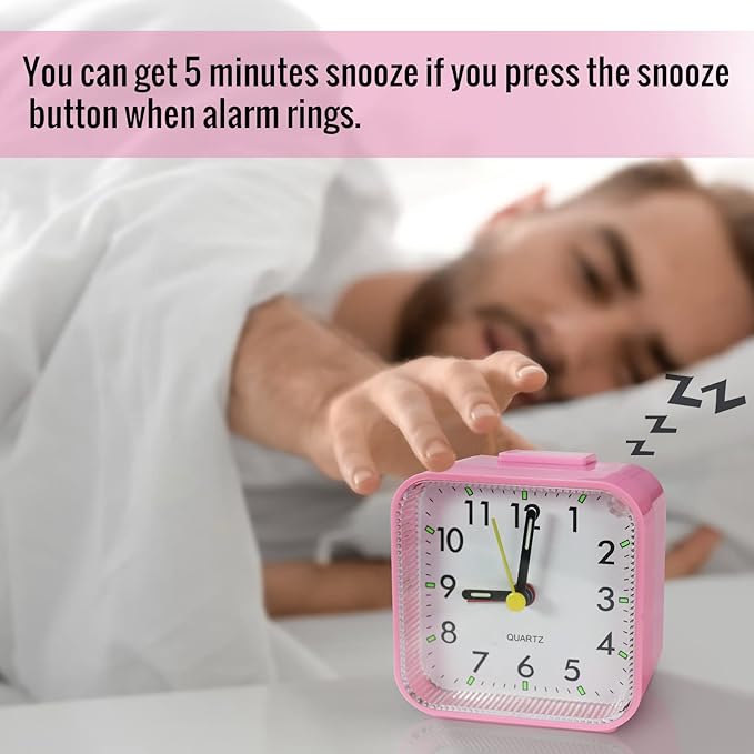 Lamisola Small Pink Kids Desk Alarm Clock, Analog Travel Battery Operated Clock - Image 4