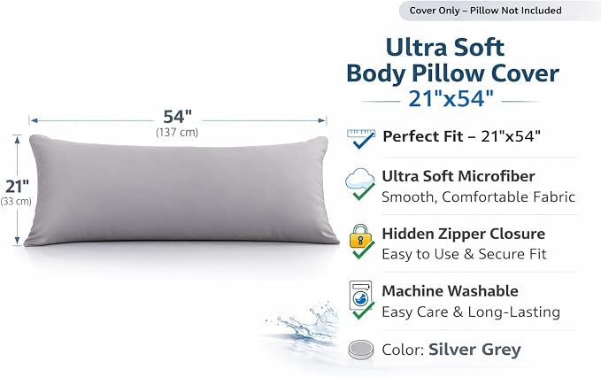 EVOLIVE Body Pillow Cover 21"x54", Ultra Soft Microfiber Pillowcase - Image 3
