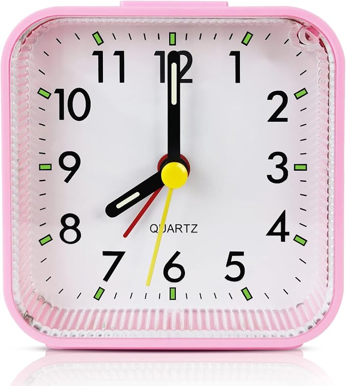 Lamisola Small Pink Kids Desk Alarm Clock, Analog Travel Battery Operated Clock by AlarmClock