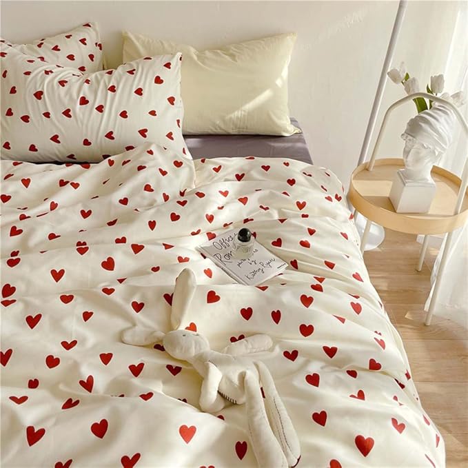 Nayoroom Heart Duvet Cover Full Size Cute Red Love Heart Printed on White - Image 4