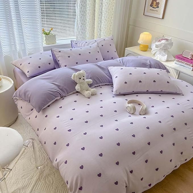 Nayoroom Purple Heart Duvet Cover Queen Size Cute Hearts Coquette Bedding Set - Image 6